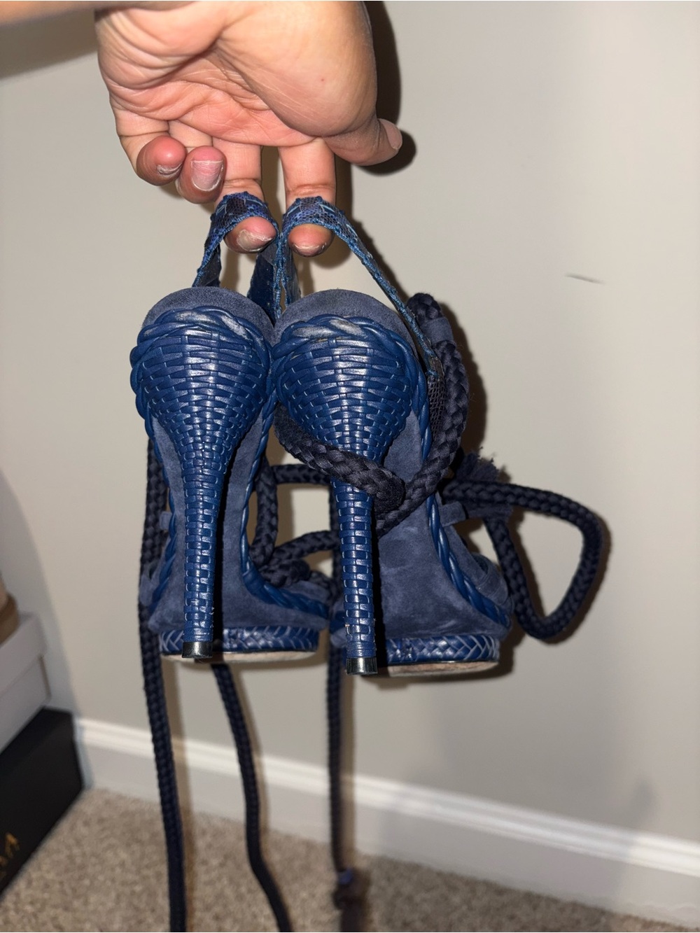Dior Navy Braided Lace-Up High Heel Sandals - Picture 2 of 6